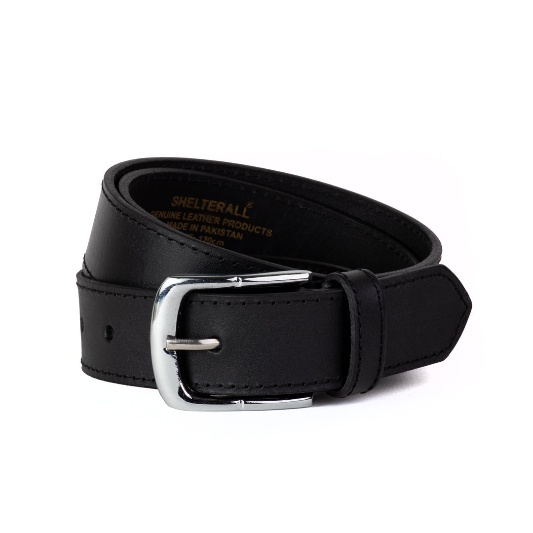 Men's Genuine Leather Belt Classic Black Formal & Casual Belt with Metal Pin Buckle