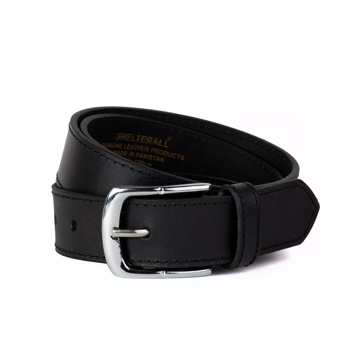 Men's Genuine Leather Belt Classic Black Formal & Casual Belt with Metal Pin Buckle