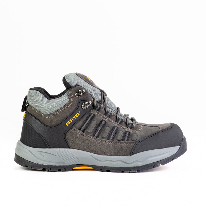 Shelter SH301 Industrial Safety Shoes for Men Durable Steel Toe Work Shoes with Cow Split Leather, Breathable Mesh Lining, and Slip-Resistant Sole