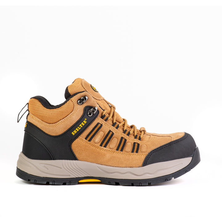 Shelter SH301 Industrial Safety Shoes for Men Durable Steel Toe Work Shoes with Cow Split Leather, Breathable Mesh Lining, and Slip-Resistant Sole