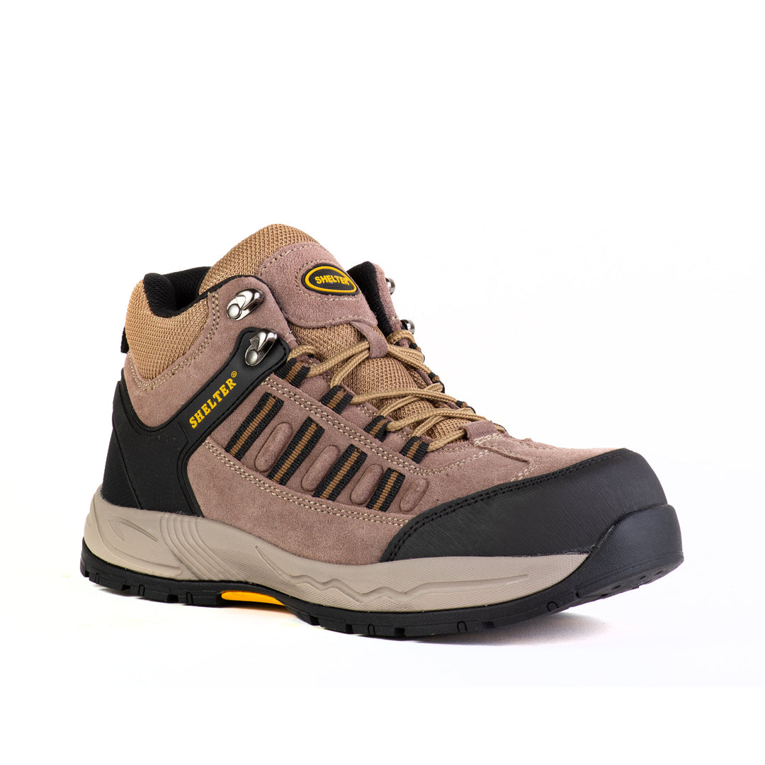 Shelter SH301 Industrial Safety Shoes for Men Durable Steel Toe Work Shoes with Cow Split Leather, Breathable Mesh Lining, and Slip-Resistant Sole