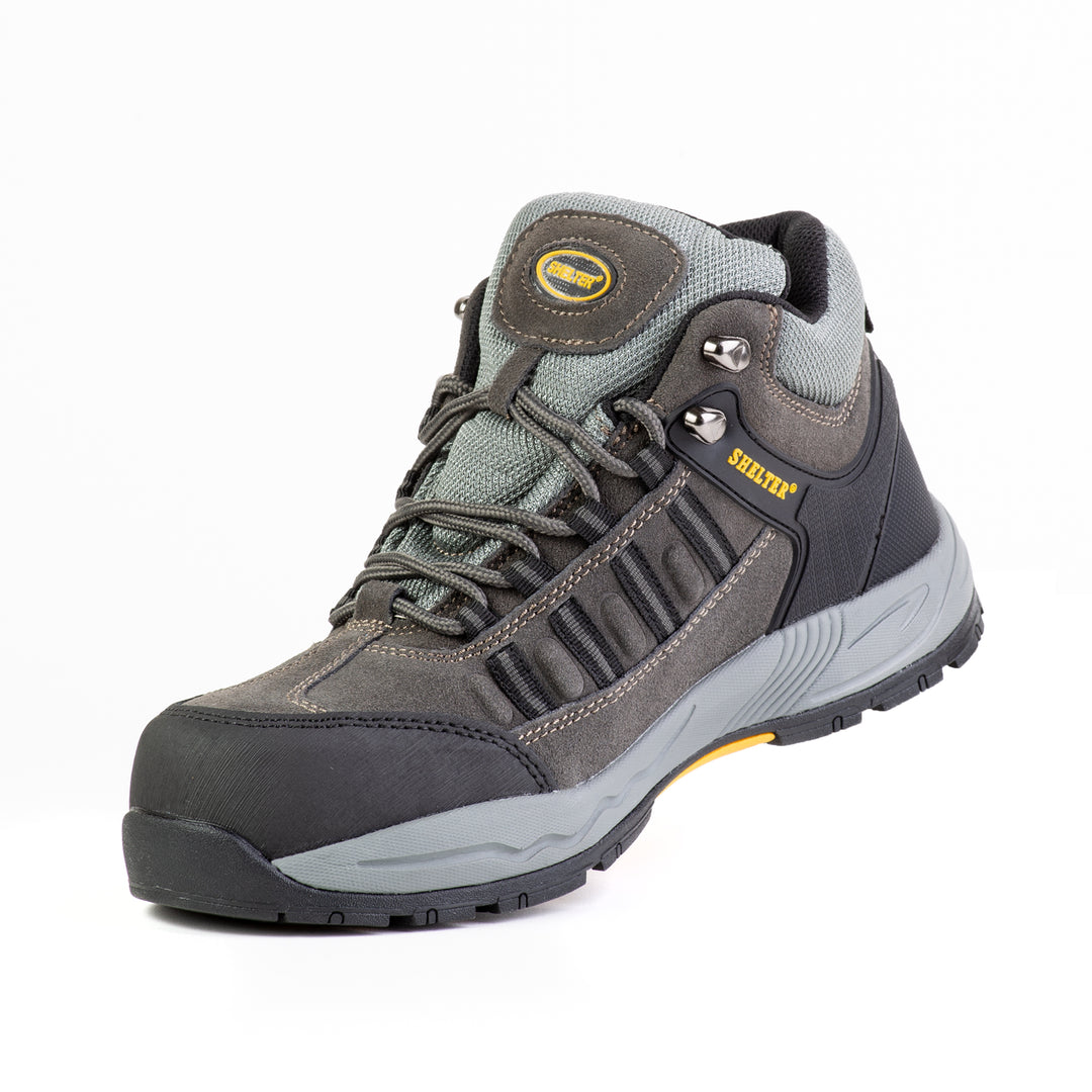 Shelter SH301 Industrial Safety Shoes for Men Durable Steel Toe Work Shoes with Cow Split Leather, Breathable Mesh Lining, and Slip-Resistant Sole