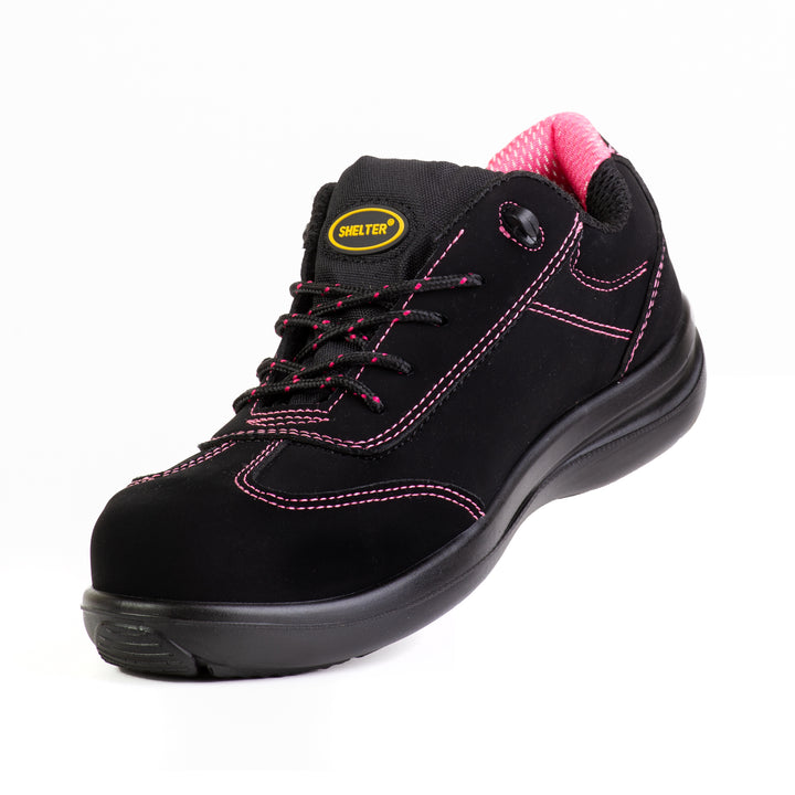 Shelter SH806L Women’s Industrial Safety Shoes, Steel Toe, Anti-Slip, Breathable - Black