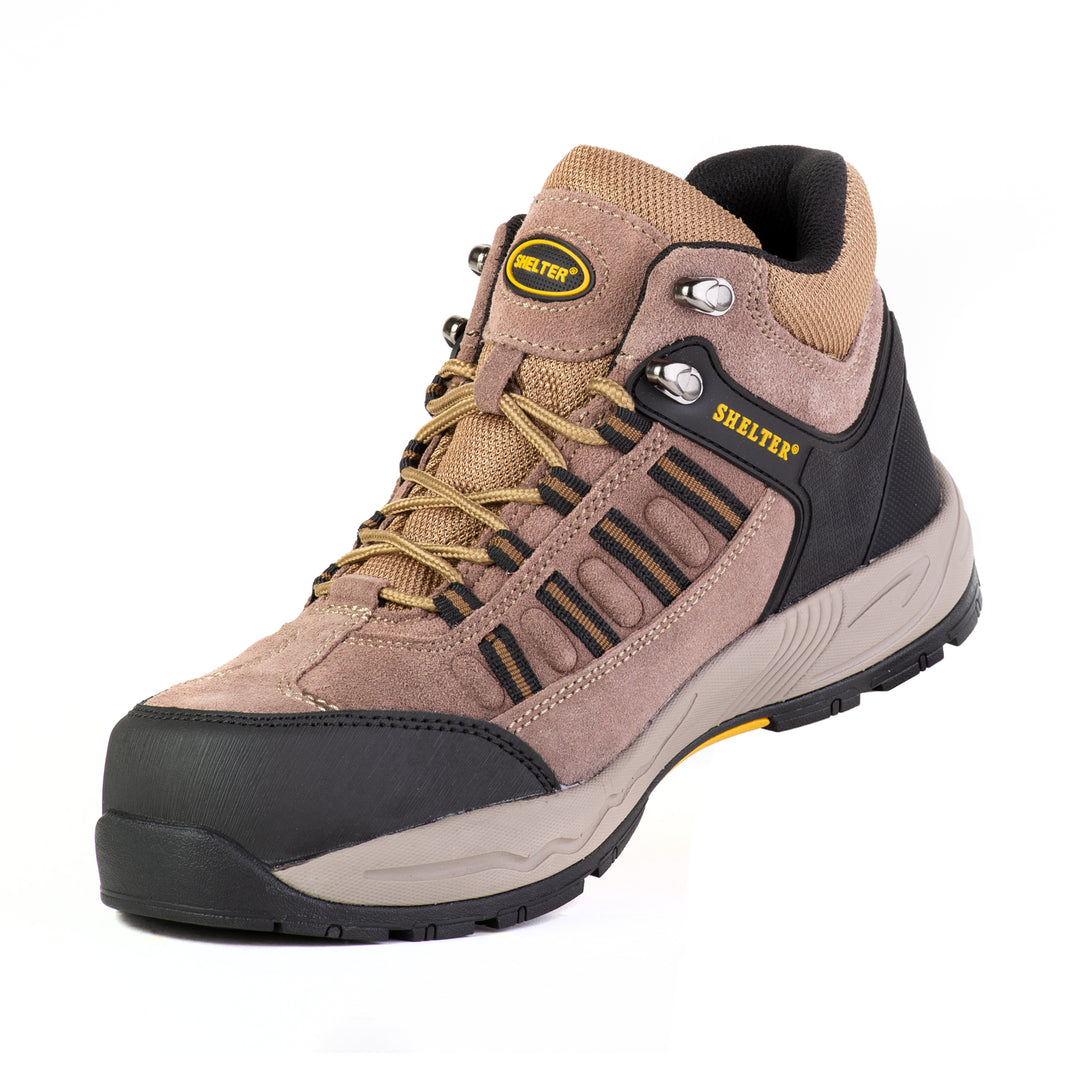 Shelter SH301 Industrial Safety Shoes for Men Durable Steel Toe Work Shoes with Cow Split Leather, Breathable Mesh Lining, and Slip-Resistant Sole