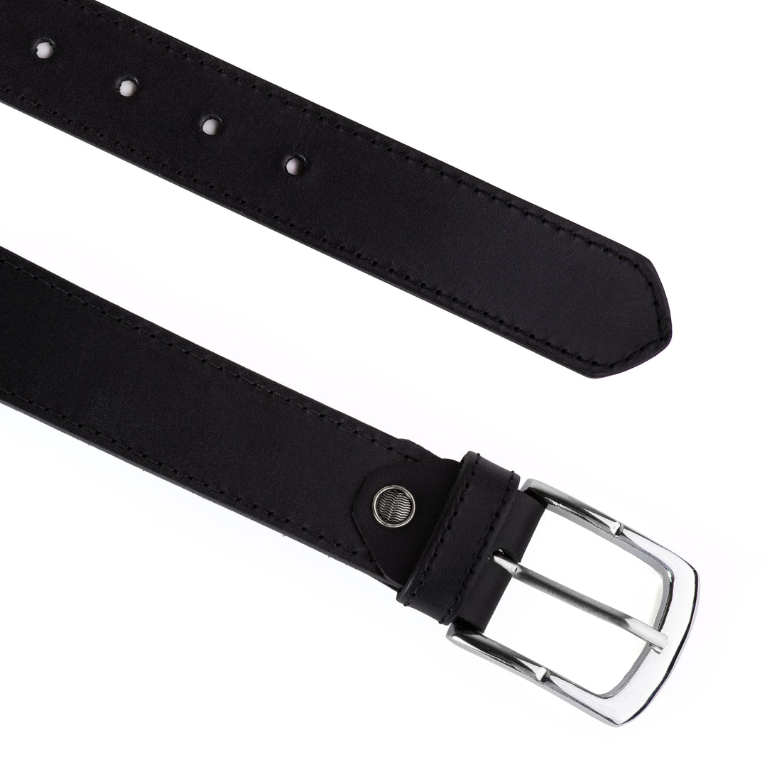 Men's Genuine Leather Belt Classic Black Formal & Casual Belt with Metal Pin Buckle