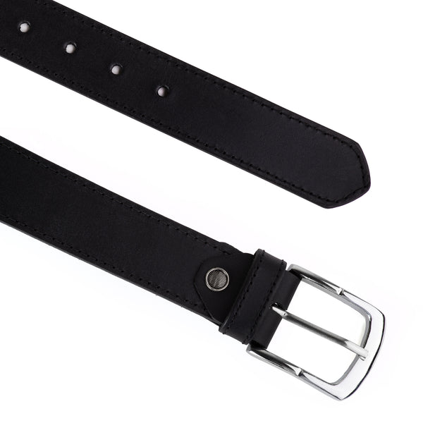 Men's Genuine Leather Belt Classic Black Formal & Casual Belt with Metal Pin Buckle