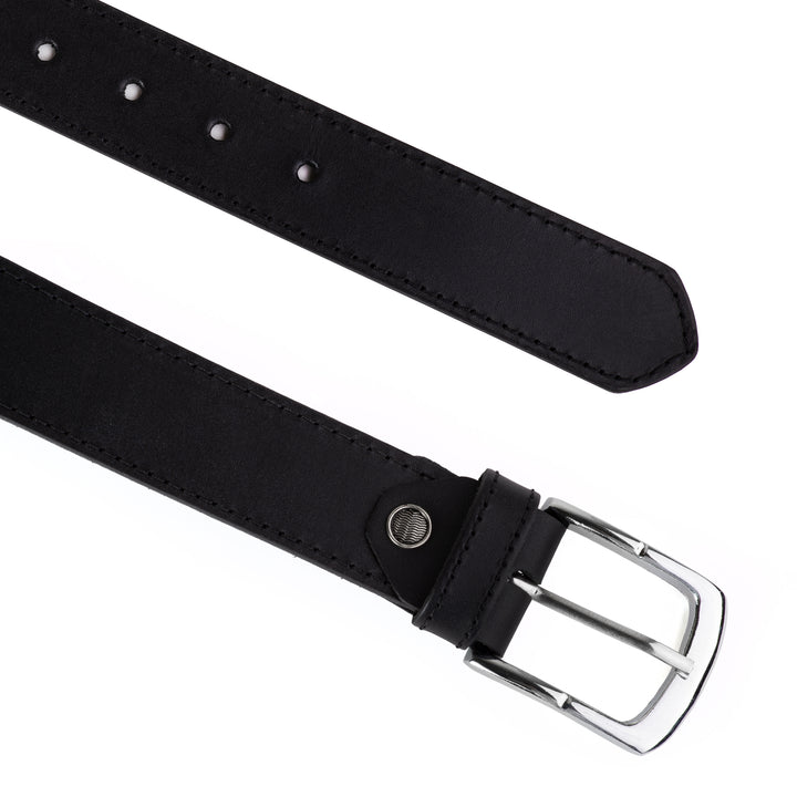 Men's Genuine Leather Belt Classic Black Formal & Casual Belt with Metal Pin Buckle