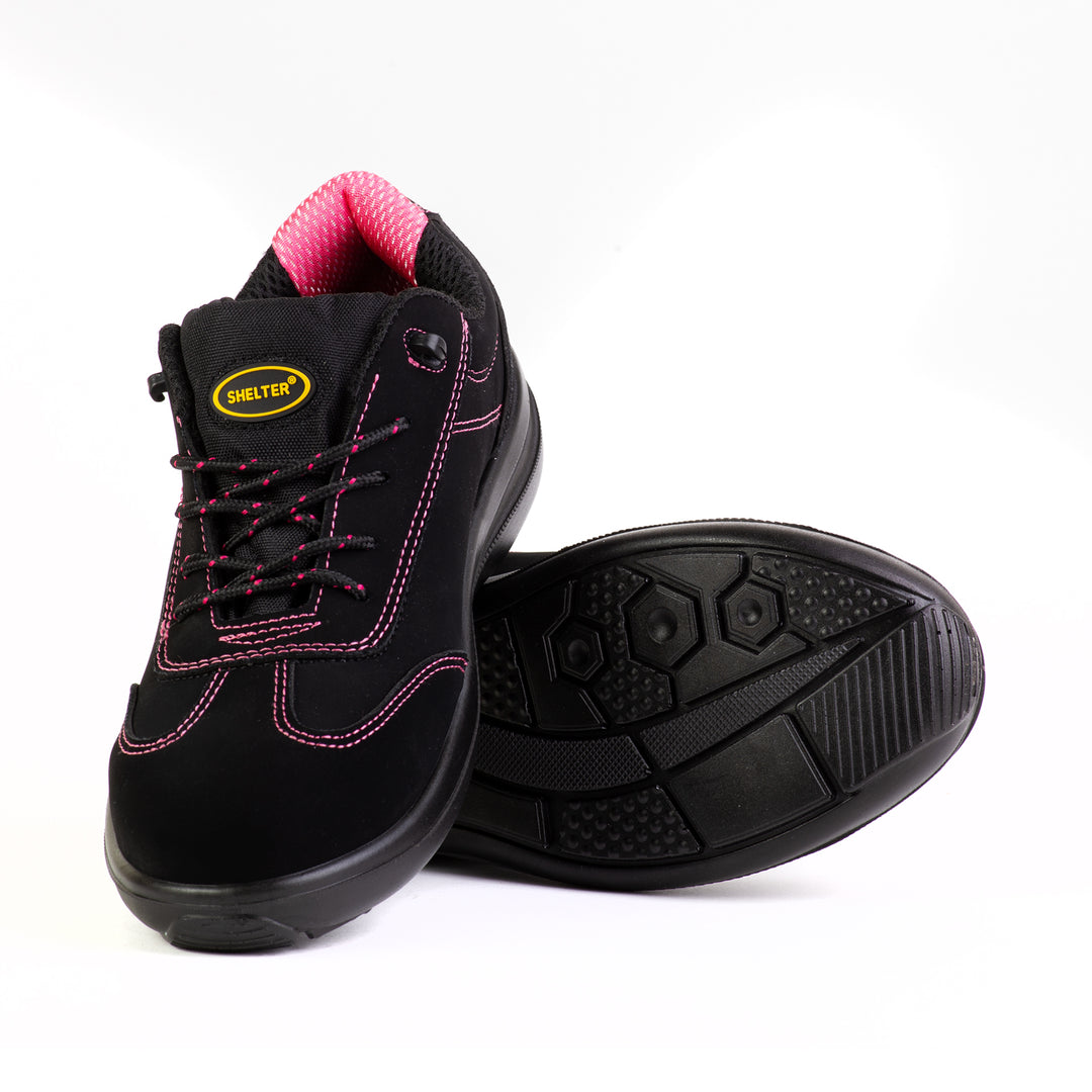 Shelter SH806L Women’s Industrial Safety Shoes, Steel Toe, Anti-Slip, Breathable - Black