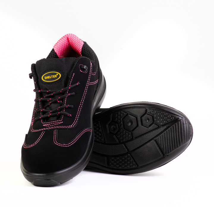 Shelter SH806L Women’s Industrial Safety Shoes, Steel Toe, Anti-Slip, Breathable - Black