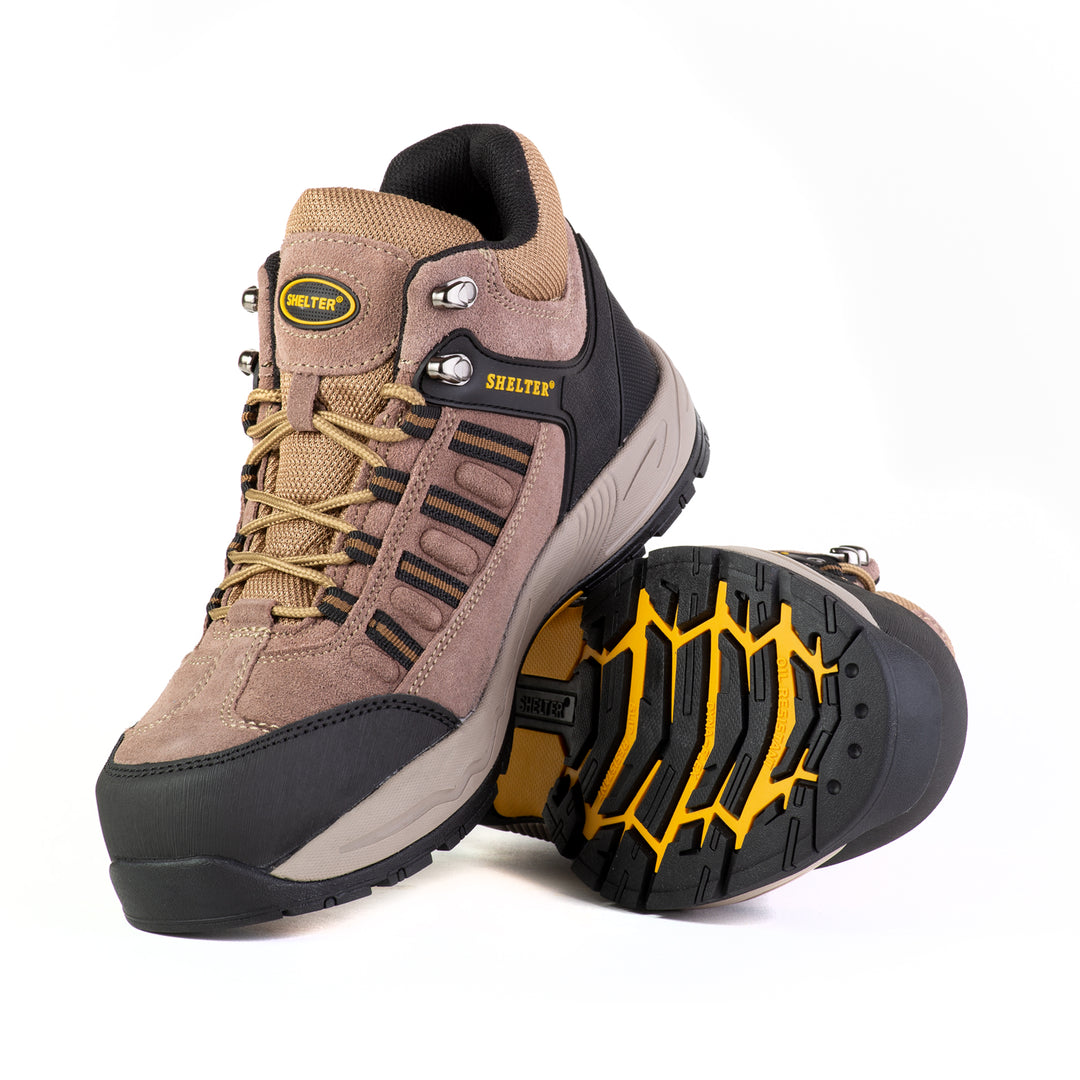 Shelter SH301 Industrial Safety Shoes for Men Durable Steel Toe Work Shoes with Cow Split Leather, Breathable Mesh Lining, and Slip-Resistant Sole