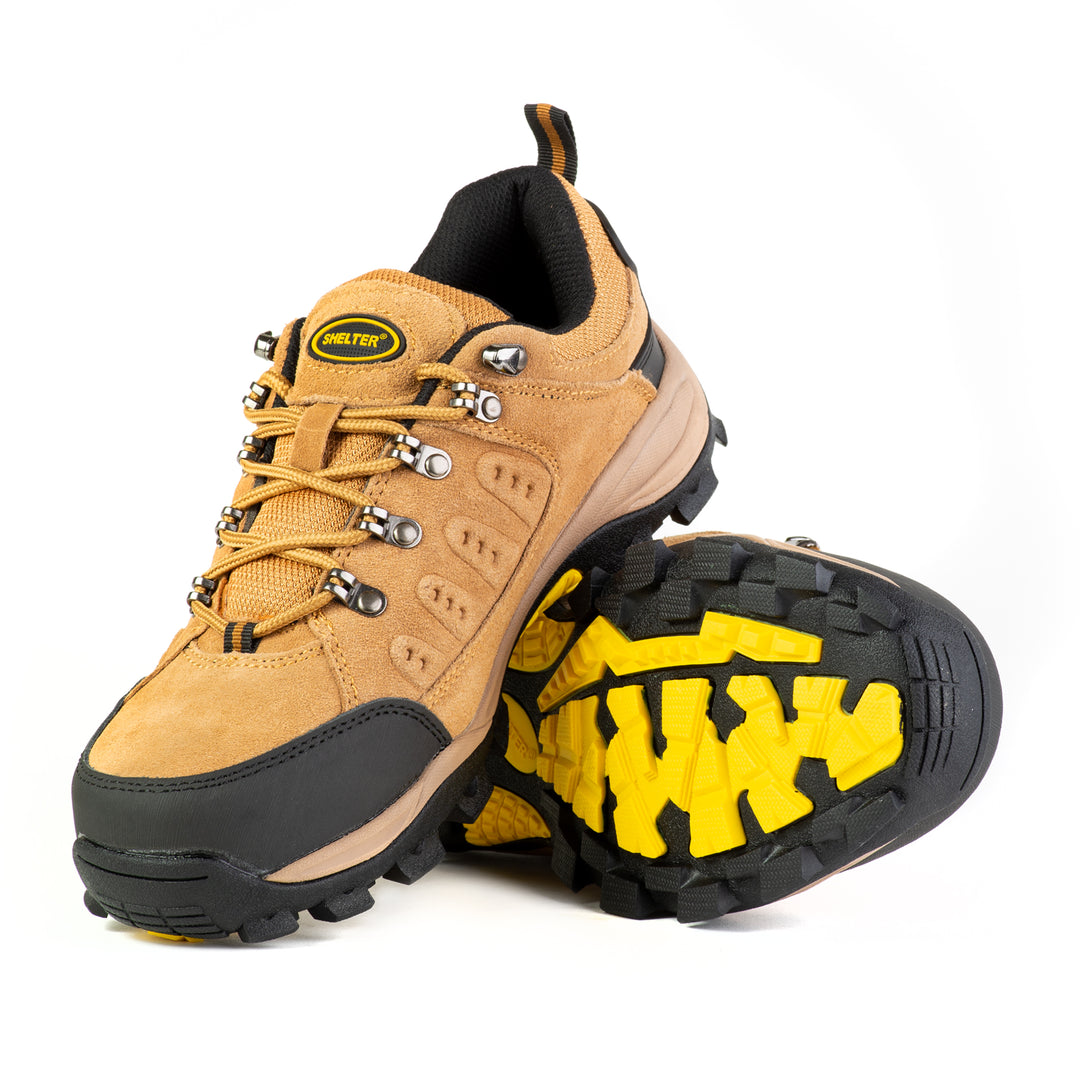 Shelter SH303 Industrial Safety Shoes for Men Steel Toe Work Shoes with Cow Split Leather, Breathable Mesh Lining & Slip-Resistant Sole