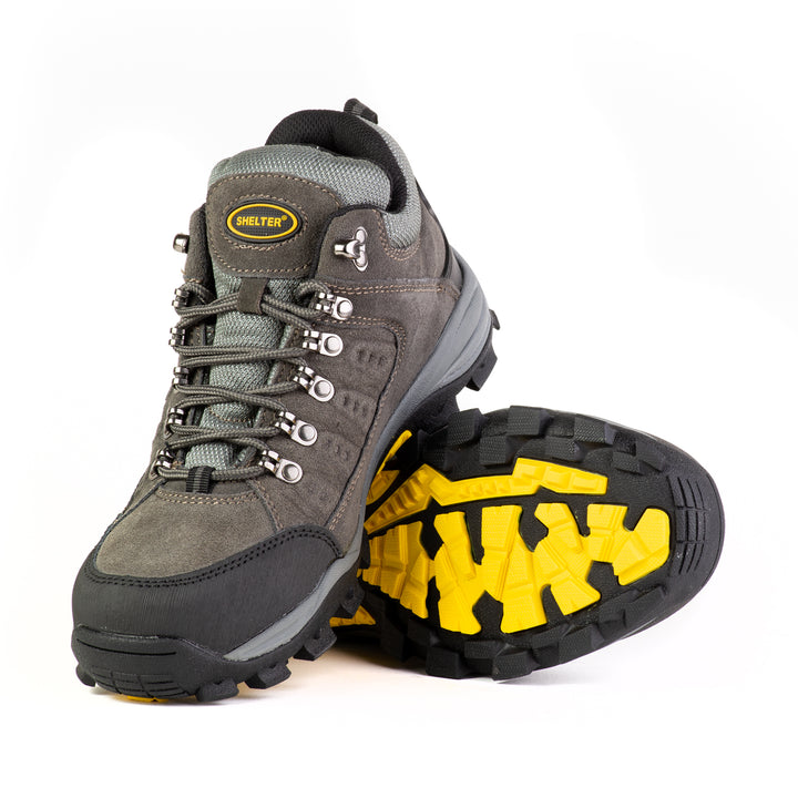 Shelter SH302 Industrial Safety Shoes for Men Durable Steel Toe Work Shoes with Cow Split Leather, Breathable Mesh Lining & Slip-Resistant Sole