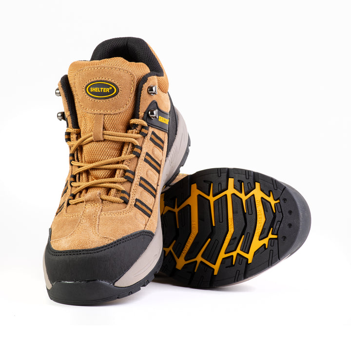 Shelter SH301 Industrial Safety Shoes for Men Durable Steel Toe Work Shoes with Cow Split Leather, Breathable Mesh Lining, and Slip-Resistant Sole