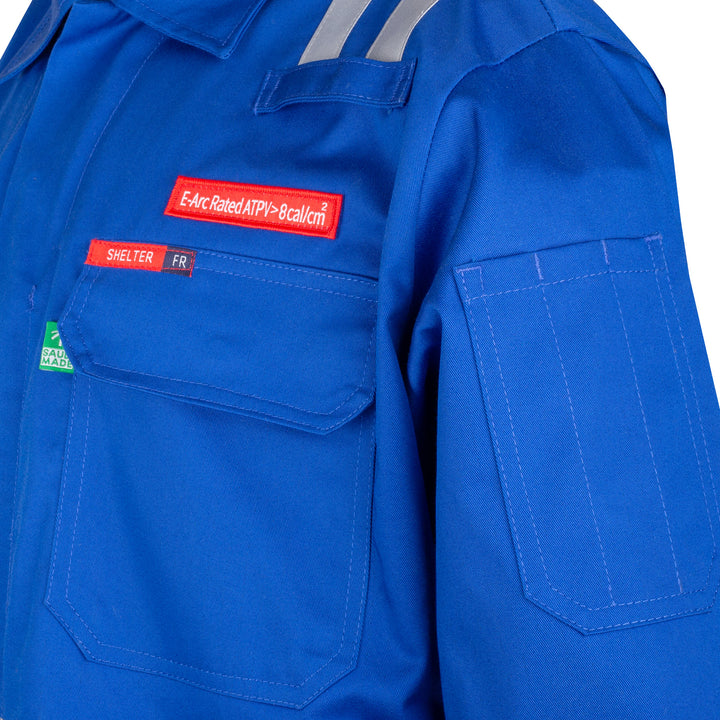 Shelter Leopard 600 FR 8 CAL ATPV Coverall with CAT 2, 100% Cotton, 1” Reflective Tape, NFPA & ASTM Certified
