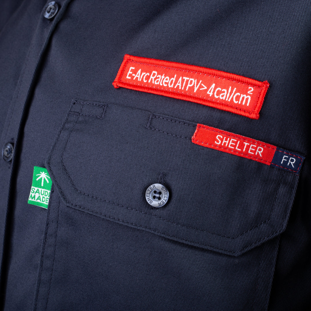 Shelter Panda 201 FR 4 CAL/cm² Arc Flash Protection Shirt 99% Cotton, 1% Antistatic, NFPA 2112, ASTM F1959