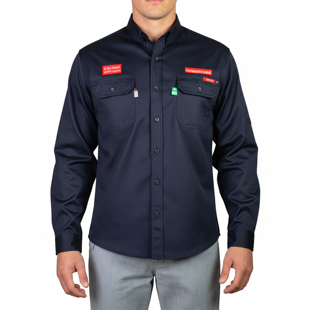 Shelter Panda 201 FR 4 CAL/cm² Arc Flash Protection Shirt 99% Cotton, 1% Antistatic, NFPA 2112, ASTM F1959