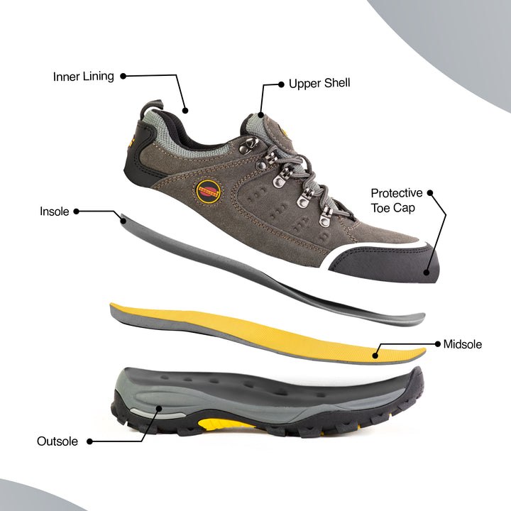 Shelter SH303 Industrial Safety Shoes for Men Steel Toe Work Shoes with Cow Split Leather, Breathable Mesh Lining & Slip-Resistant Sole