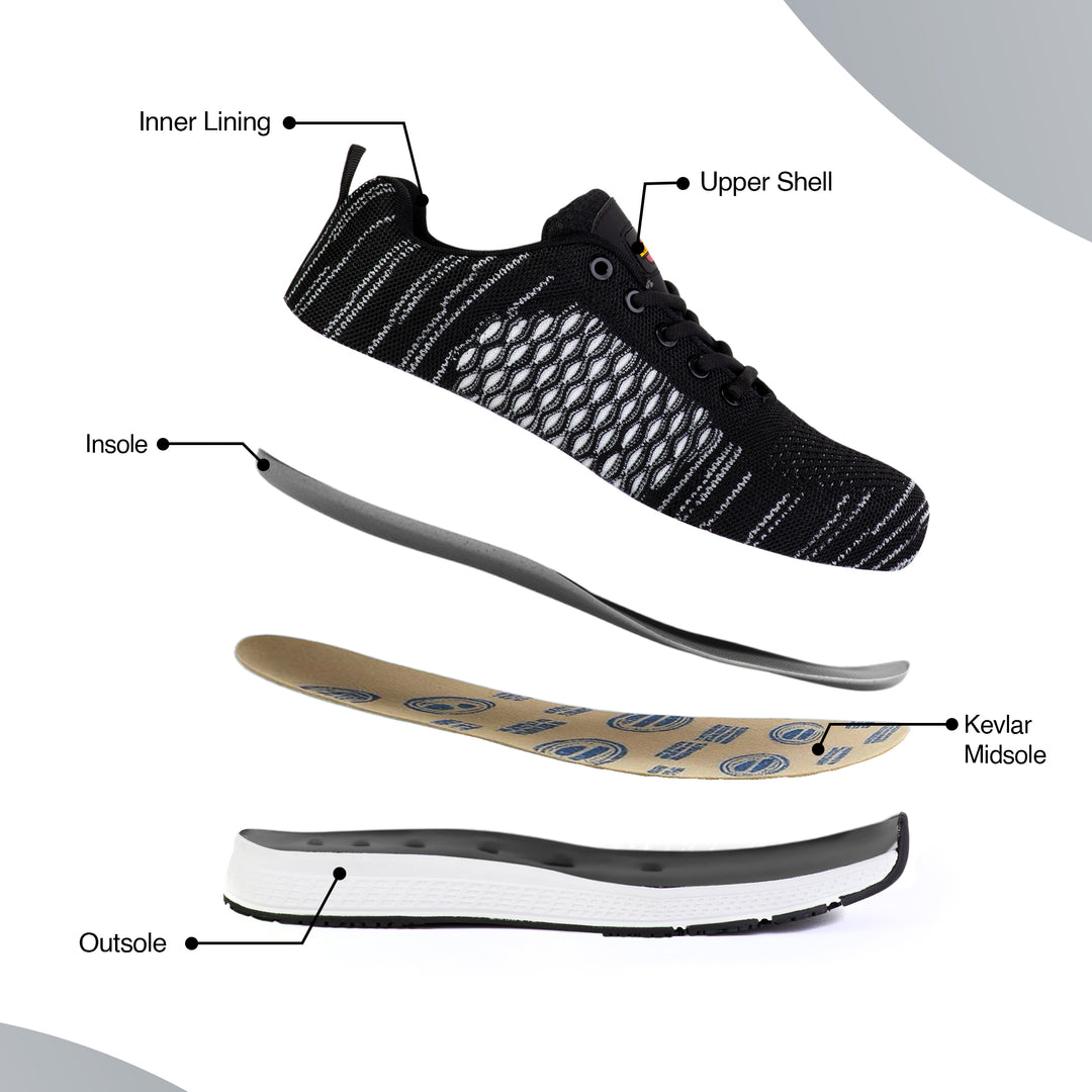 Shelter SH401 Industrial Safety Shoes for Men Lightweight Breathable Work Shoes with Composite Toe, Anti Puncture and Slip Resistant Sole - Black