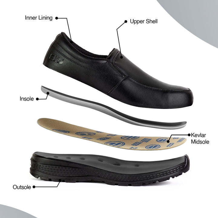 FIT 008 Safety Shoes for Men Lightweight Comfortable Office & Work Shoes with Microfiber Upper, Breathable Mesh Lining & Slip Resistant Sole - Black