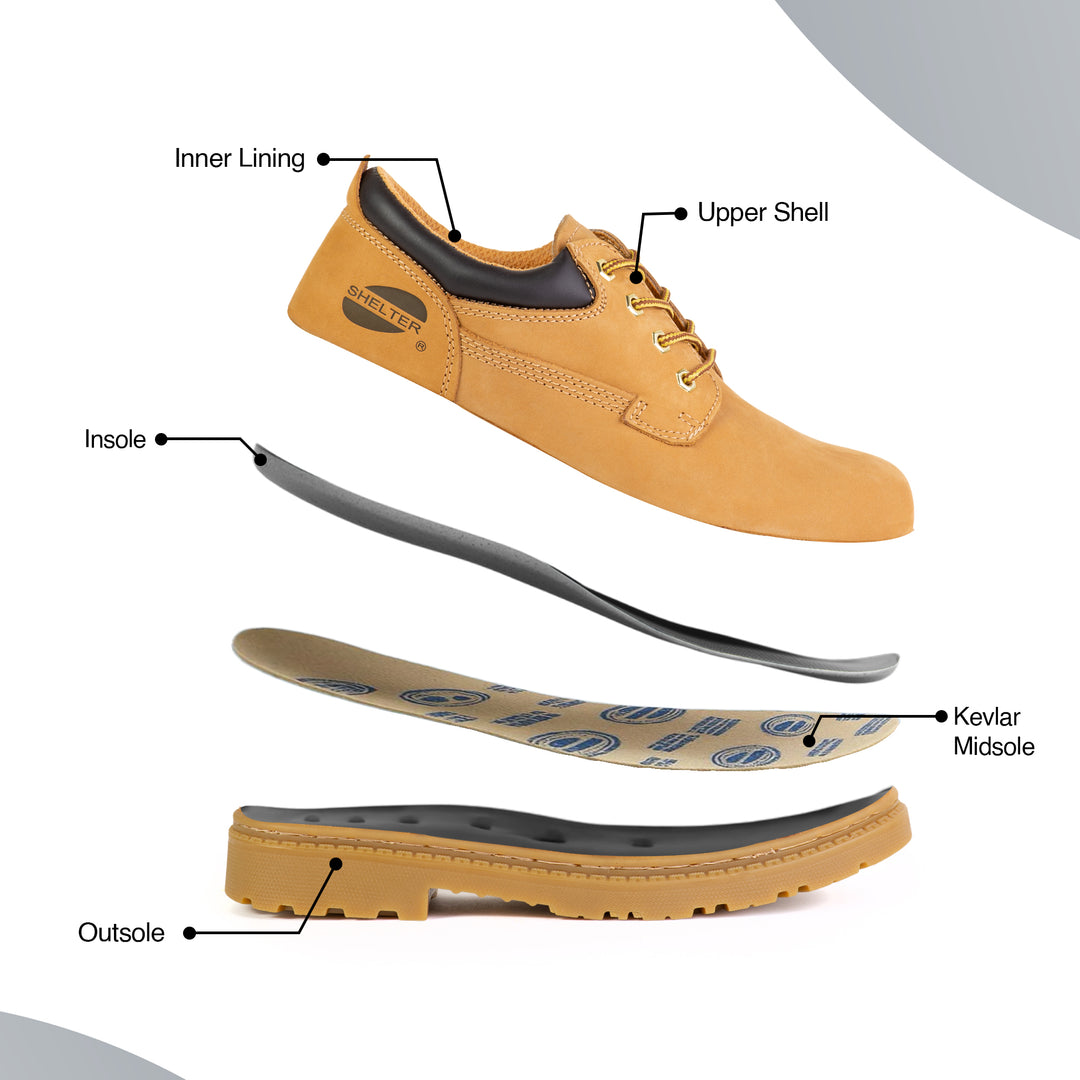 Shelter SH591 Safety Shoes Tan Nubuck Upper with Steel Toe and Slip-Resistant Rubber Sole