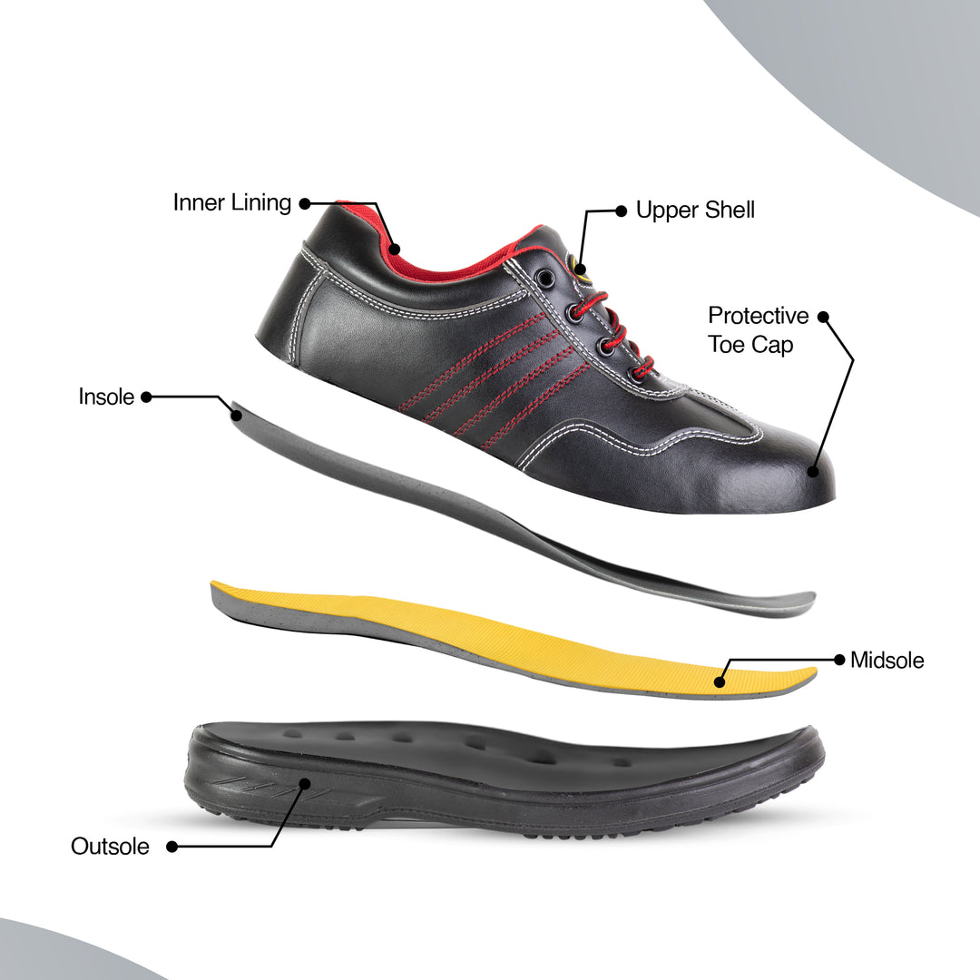 Shelter SH805L Women’s Industrial Safety Shoes Steel Toe, Anti-Slip, Breathable Lining - Black