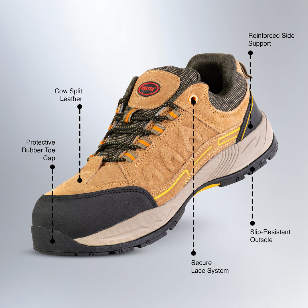 Shelter SH305 Safety Shoes Durable Cow Split Leather Upper with Steel Toe Cap for Maximum Protection