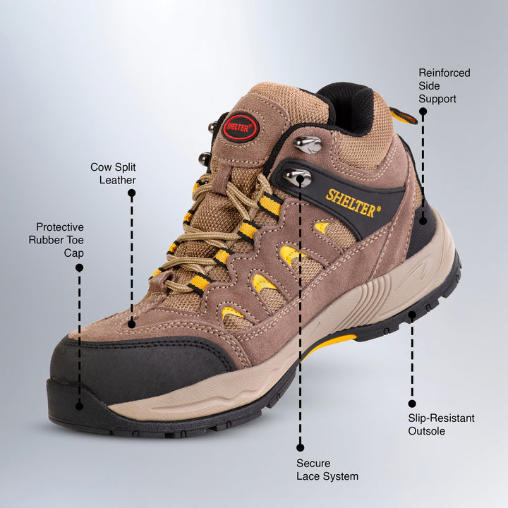 Shelter SH307 Industrial Safety Shoes with Steel Toe and Cow Split Leather
