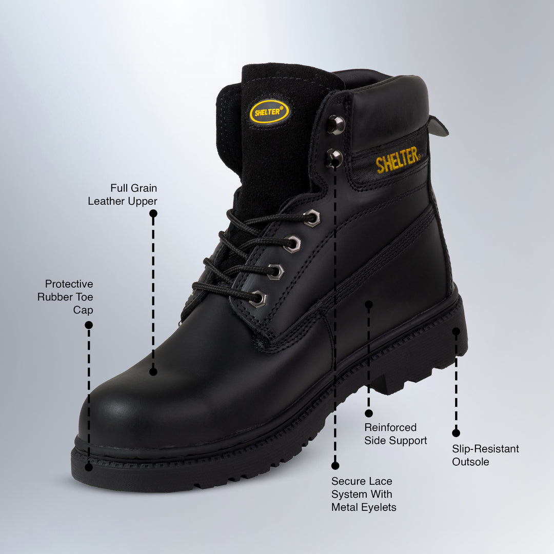 Shelter SH594 Safety Shoes with Steel Toe Cap and Steel Plate, Full-Grain Leather, Slip-Resistant – Black