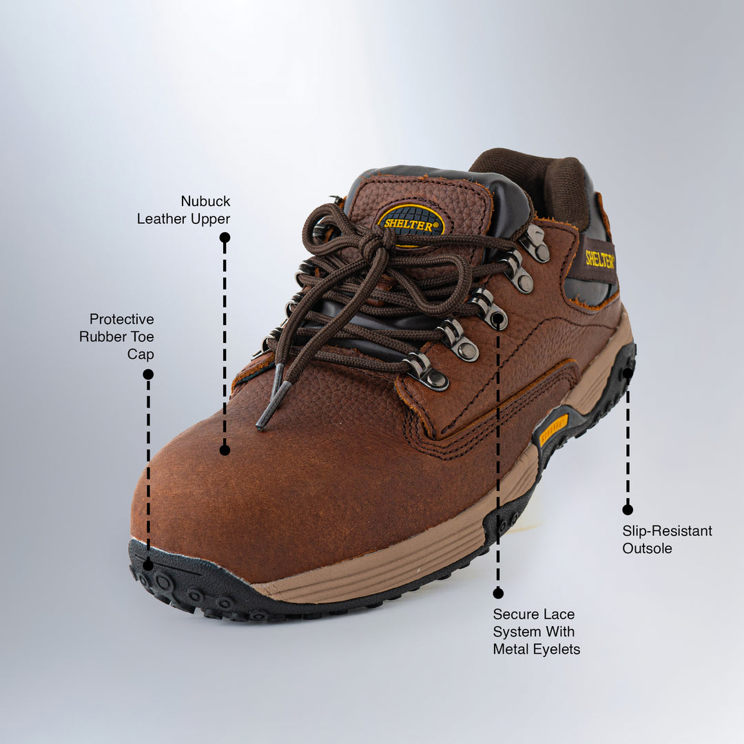 Shelter SH916 Industrial Safety Shoes for Men Durable Composite Toe Work Shoes with Nubuck Upper, Breathable Mesh Lining & Slip-Resistant Sole