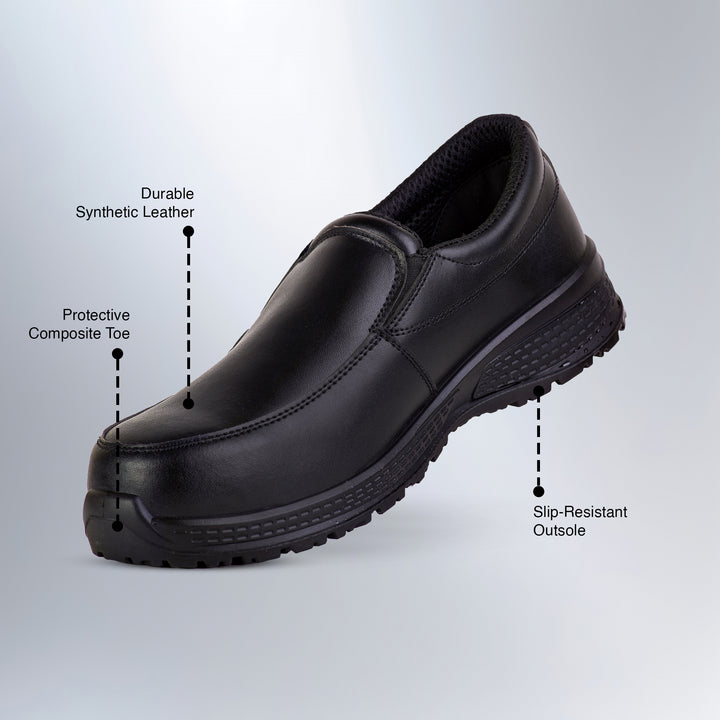 FIT 008 Safety Shoes for Men Lightweight Comfortable Office & Work Shoes with Microfiber Upper, Breathable Mesh Lining & Slip Resistant Sole - Black