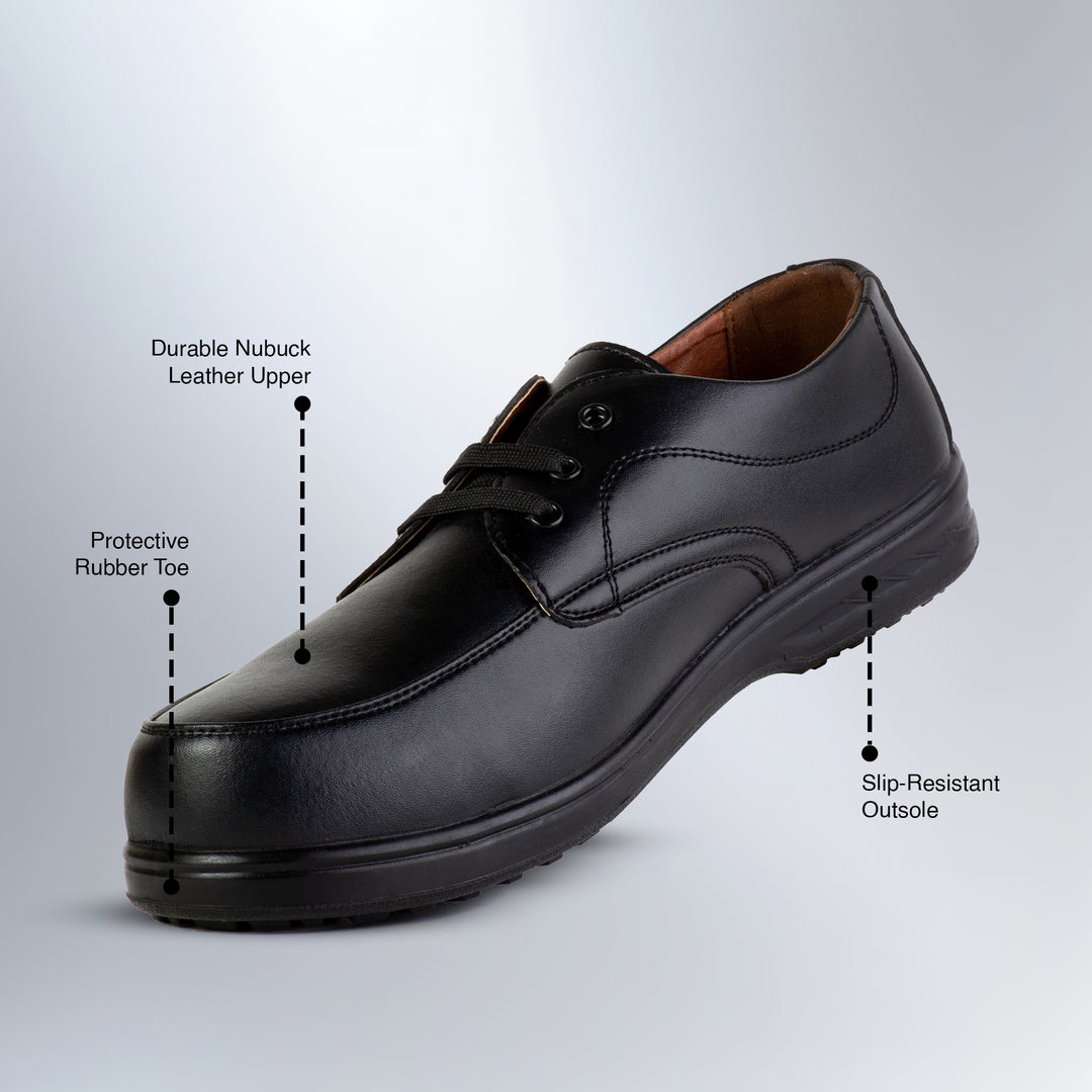 FIT Classic Safety Shoes for Men Lightweight Comfortable Office & Work Shoes with Microfiber Upper, Breathable Mesh Lining & Slip Resistant Sole - Black