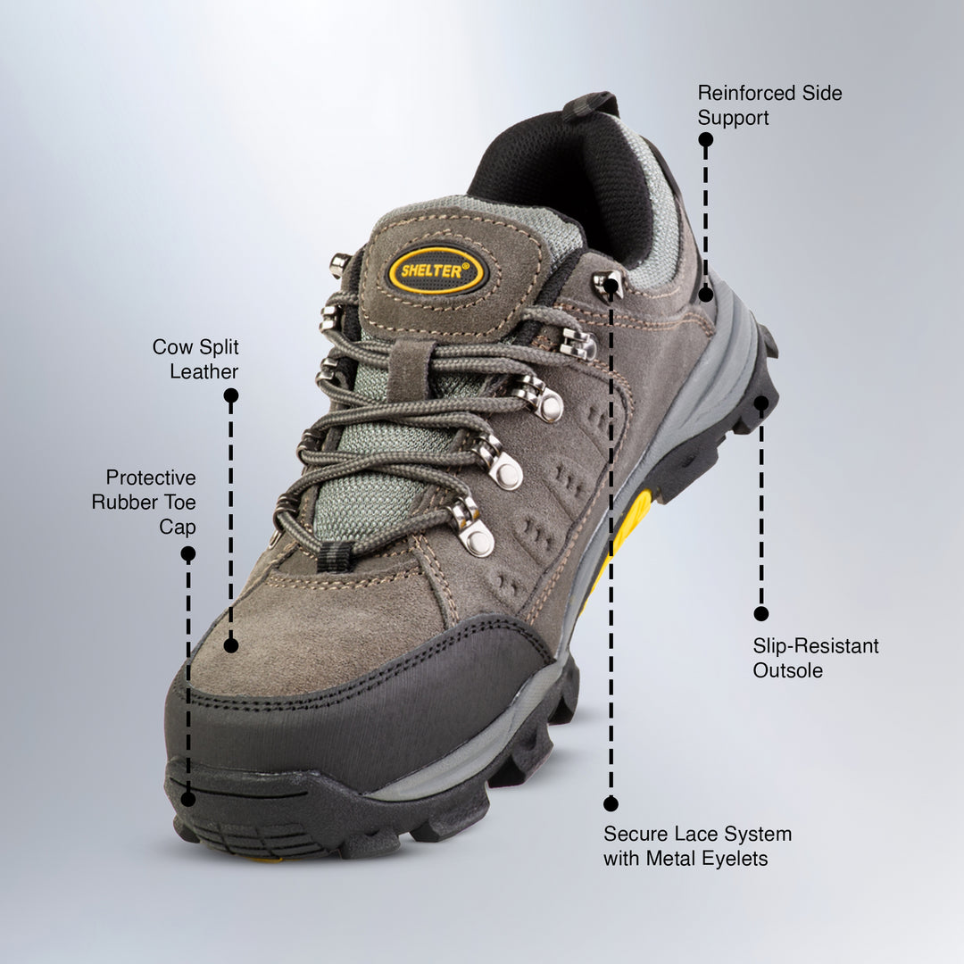 Shelter SH303 Industrial Safety Shoes for Men Steel Toe Work Shoes with Cow Split Leather, Breathable Mesh Lining & Slip-Resistant Sole