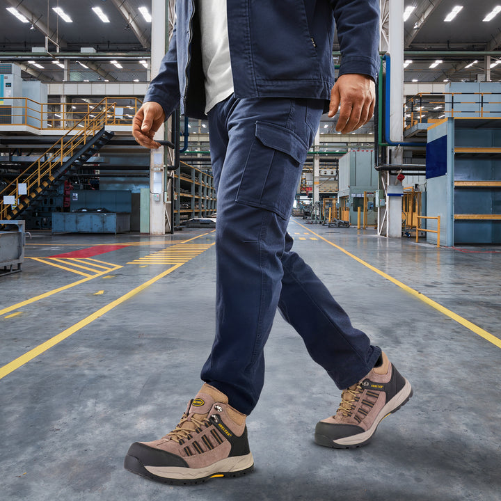 Shelter SH301 Industrial Safety Shoes for Men Durable Steel Toe Work Shoes with Cow Split Leather, Breathable Mesh Lining, and Slip-Resistant Sole