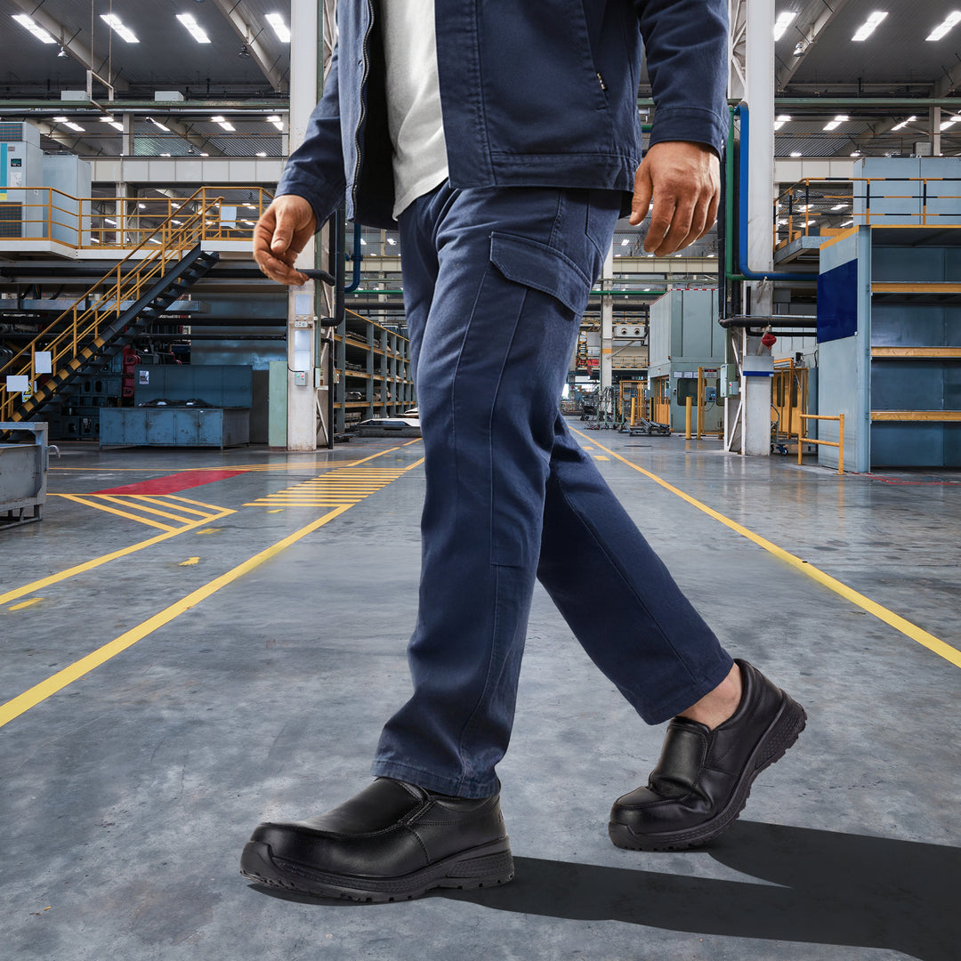 FIT 008 Safety Shoes for Men Lightweight Comfortable Office & Work Shoes with Microfiber Upper, Breathable Mesh Lining & Slip Resistant Sole - Black