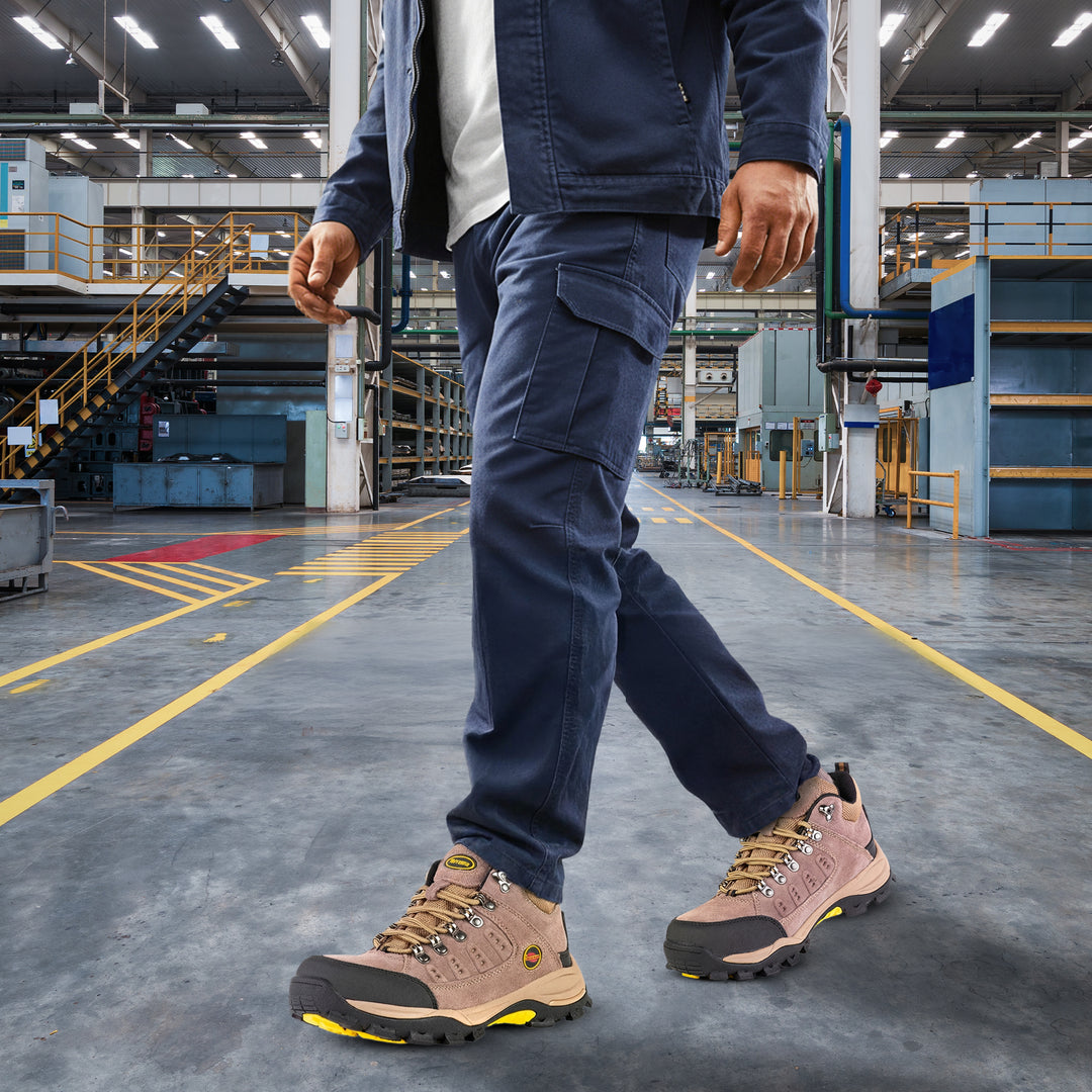 Shelter SH302 Industrial Safety Shoes for Men Durable Steel Toe Work Shoes with Cow Split Leather, Breathable Mesh Lining & Slip-Resistant Sole