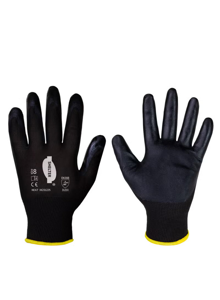 Shelter Neat HG51225 Polyester Liner with Smooth Nitrile Coated Gloves - Black