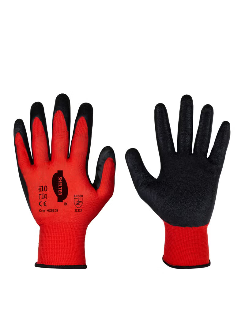 Shelter Grip HG5325 Red Polyester Liner with Black Wrinkle Latex Coated Gloves