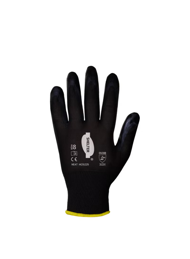 Shelter Neat HG51225 Polyester Liner with Smooth Nitrile Coated Gloves - Black