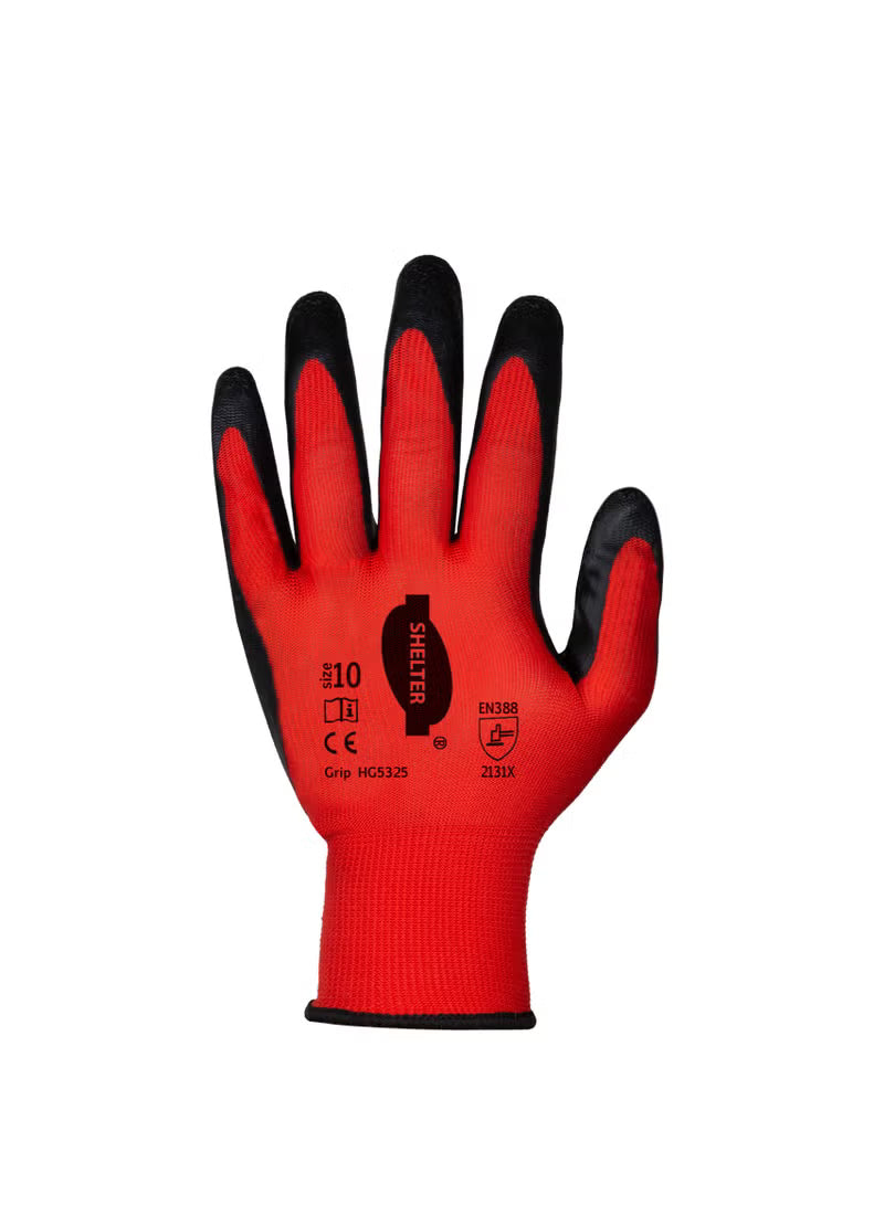 Shelter Grip HG5325 Red Polyester Liner with Black Wrinkle Latex Coated Gloves