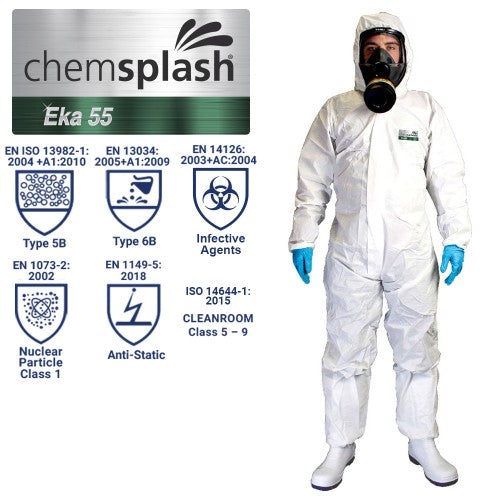 Chemsplash Eka 55 Chemical Protection Coverall - Type 5B/6B, White